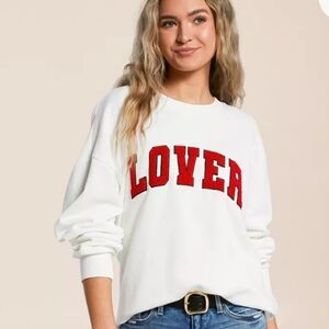 Z Supply “LOVER” White Sweatshirt, Varsity Lettering, Super Soft, Size XL